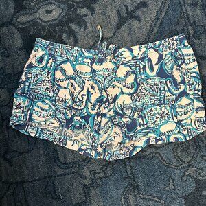 EUC Lilly Pulitzer Katia Keep On Trunkin Elephant Print Blue Sorts (Sz. XL)